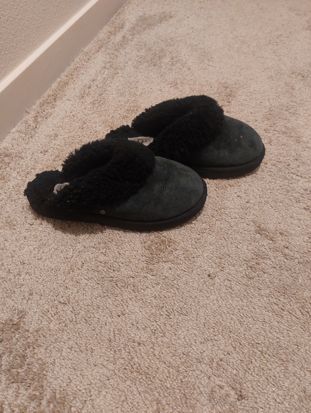 UGG Black Suede Shearling Slip-On Women's Slippers